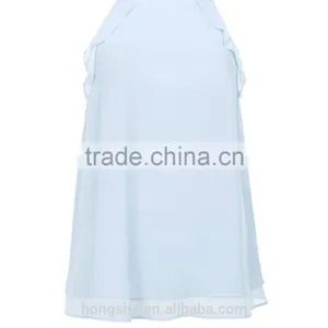 2016 Latest Pale Blue Frill Trim High Neck Halter Cami HST8041 thumbnail-4