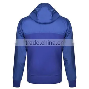 Cotton Polyester Mens Zipper Plain Royal Blue Hoodie thumbnail-3