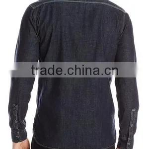 New Men 100% Cotton Long Sleeve Denim Jeans Work Shirt thumbnail-4