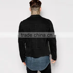 Black Plain Fashion Cool Denim Jacket Mens With Multi Zippers thumbnail-2