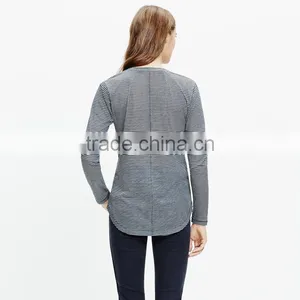 T Shirt Women Slub Long Sleeve Crewneck Tee in Fluent Stripe thumbnail-3