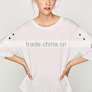 Wholesale Women Custom Top Casual Woman Hollow Buckle T-Shirt China Supplier thumbnail-5