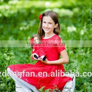Doll And Me Red Christmas Dress Girls Lace Short Sleeve Dress thumbnail-4