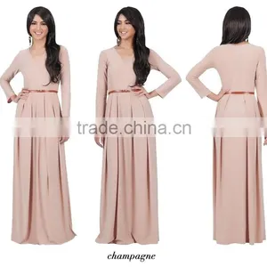 New 2016 Women's V-Neck Long Sleeve Elegant Evening Muslim Dress Abaya thumbnail-4