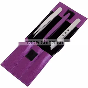 3 Pcs Tweezers Set With Case/ Stainless Steel Eyebrow Tweezers Set thumbnail-1