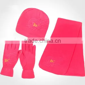 Solid Color Polyester 3 Piece Fleece Set Hat, Scarf & Glove Women's Winter Set thumbnail-1