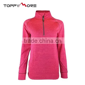 Women Warm Humidity And Ventilation Zippers Neckline Melange Ski Mid Layers T Shirt thumbnail-1
