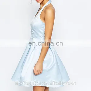 Elegant Girl Party Wear Western Dress Backless Halterneck Mini Prom Dress With Bow Back thumbnail-4
