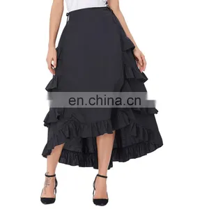 Belle Poque Retro Vintage Gothic Womens Costume Cotton Black High Low Skirt BP000222-1 thumbnail-1