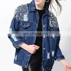 Wholesale Distressed Denim Jackets -Denim Bomber Ladies Women Jacket Top thumbnail-1
