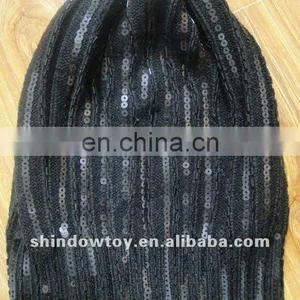 Ladies Black Knitted Sequin Hat thumbnail-1