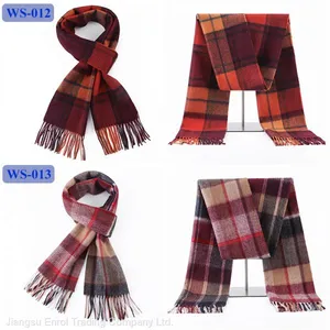 100% Lamb Scarf Strip Solid Plaid Wool Scarf for Men Winter Accessories thumbnail-3
