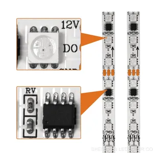NEW 12V 96 72 60leds 12mm Black White PCB 5m Roll IP20 LC8806 5050RGB Ws2811 Ucs1903 Built-in IC RGB Strip thumbnail-3