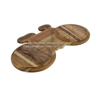 Wholesale Custom New Design Bicycle Shape Acacia Wood Serving Tray Pizza Cutting Board Wiht Groove thumbnail-3