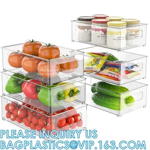 Hot Selling Transparent Plastic Pet Kitchen Stackable Storage Box Bins Container Set Refrigerator Drawer Fridge Organizer thumbnail-1