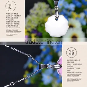 Enamel Famille Rose Porcelain Glazed Ceramic Flower Pendant Necklace thumbnail-6