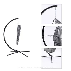 Durable Modern Outdoor Furniture Hanging Egg Swing Chair With Cushion PE Rattan Metal Frame Living Room Hotel Bedroom Courtyard thumbnail-2