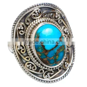 BLUE COOPER TURQUOISE RING ,WHOLESALE SILVER JEWELRY,SILVER EXPORTER,SILVER JEWELRY FROM INDIA thumbnail-1