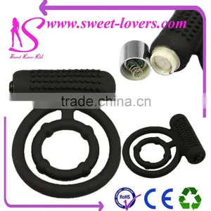 Black Silicone Bullet Cock Ring Sex Toys for Men Vibrating Penis Ring thumbnail-3