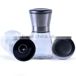 2 Package of 2 Salt Mill and Pepper Grinder Glass Body Brushed Stainless Steel thumbnail-4