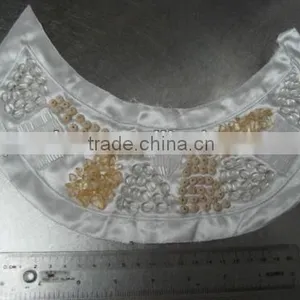 APPLIQUE VNECK NECKLINE, MOTIF, SEW ON, SATIN FABRIC PATCH WITH ACRYLIC BEAD/WOOD BEADS/ACRYLIC BEADS AC-461 thumbnail-1