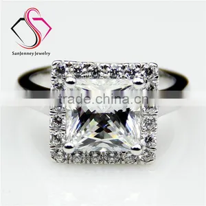 Princess Cut Moissanite Sqaure Halo 3 Carat 8mm Center 14k 18k White Yellow Gold Platinum Diamond Engagement Ring thumbnail-1