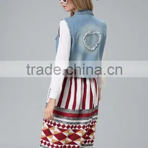 Wholesale Garment Factory Women's Denim Vest With Hoody New Design Lady's Denim Clothes thumbnail-6