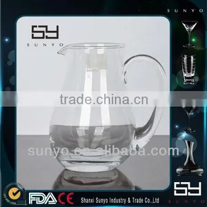 Hand Blown Crystal Clear Glass Juice Jug With Handle thumbnail-1