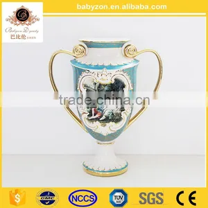 OEM Charming Anyique Ingenious Luxury Tiffany Blue 20"ceramic Art Vase With Gold thumbnail-2
