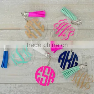 Personalized Customized Match Enamel Suede Tassel Monogram Keychains thumbnail-1