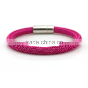 2015 Rose Red Leather Bracelet With Stainless Steel Wholesale thumbnail-5