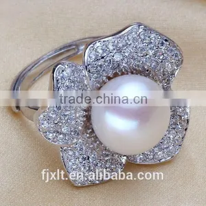 11-12mm 925 Sterling Silver Zircon Flower Pearl Ring thumbnail-2