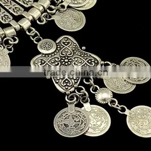 Bohemian Vintage Chunky Punk Tribal Antique Coins Tassels Choker Necklace thumbnail-5