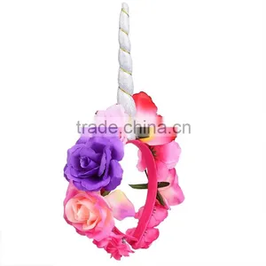 Hot Selling Premium Handmade Flower Wreath Coloring Floral Unicorn Costume Party Halloween Unicorn Flower Crown thumbnail-2