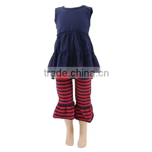 2016 Kaiyo Wholesale Pearl Dress Boutique Sleeveless Dree With Stripe Ruffle Pants Girls Clothing Children OEM Service thumbnail-1