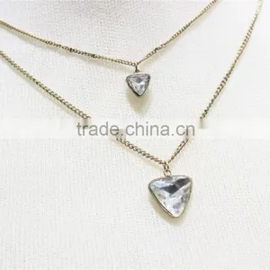 Gold Double Layered w/ White Diamond Necklace 2016 Fashion Style Wholesale thumbnail-3