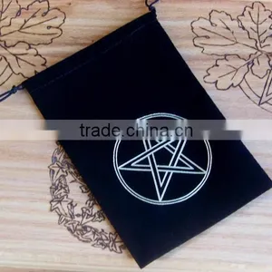 Small Size Black Printed Velvet Drawstring Bags thumbnail-1