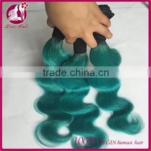 2016 Best Selling 100g Virgin Peruvian Body Wave 1b Teal Two Tone Ombre Colored Hair Weave Bundles thumbnail-5