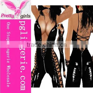Newest Tight Jumpsuit For Women Adult Jumpsuit 2016 Black Leather Catsuit thumbnail-1