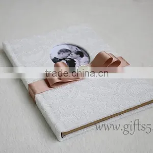 Classical and Top Quality Lace White Wedding Guest Book thumbnail-1