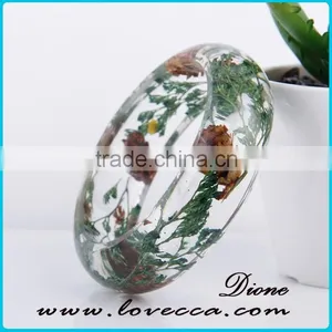 Elegant Jewelry Women Wholesale Glass Stone Bangles With Dried Flower Bracelets thumbnail-2