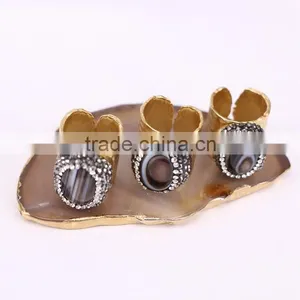 Black Agate Stone Rings, Gold Plated Metal Brass Gemstone Druzy Ring, Fashion Oval Stone Jewelry Finger Gold Plated Druzy Ring thumbnail-1