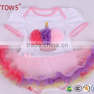 Organic Cotton Baby Girls Lace Dress Sets Short Sleeve Clothing Embroidered With Cake Pattern thumbnail-1