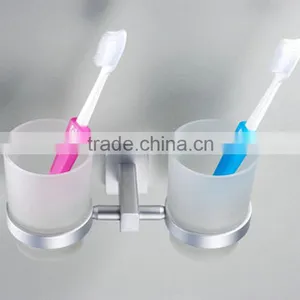Wholesale Prices Aluminum Alloy And Glass Chrome Finishing Bathroom Accessories Wall Mounted Double ToothBrush Cup Holder thumbnail-3