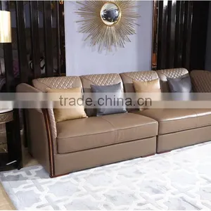 Luxury Italian Classic Genuine Leather Sofa Set With Ebony Coffee Table Set, Italian Living Room Furniture(MOQ=1 SET) thumbnail-2