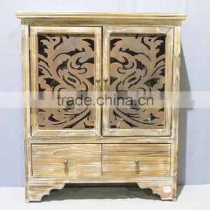 Antique Wooden Case With Metal Decor Openings and Drawers thumbnail-1