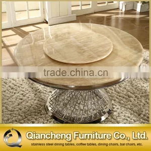 Mirror Silver Stainless Steel Table Base Marble Top Dining Table and Chiar Sets thumbnail-4