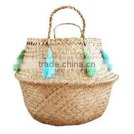Pompom and Tassel Belly Seagrass Basket thumbnail-2