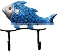 IRON PAINTED FISH HANGER 2 HOOK BLUE thumbnail-1