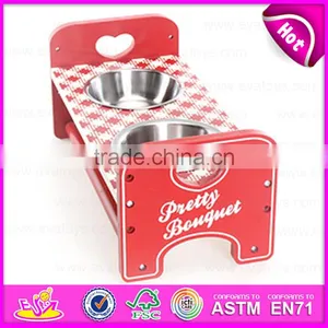 Brand New Wooden Pet Bowl With Stand, Lovely Stainless Pets Bowl Wood, Hot Sale Wooden Feed Bowl With Stand W06F015 thumbnail-3